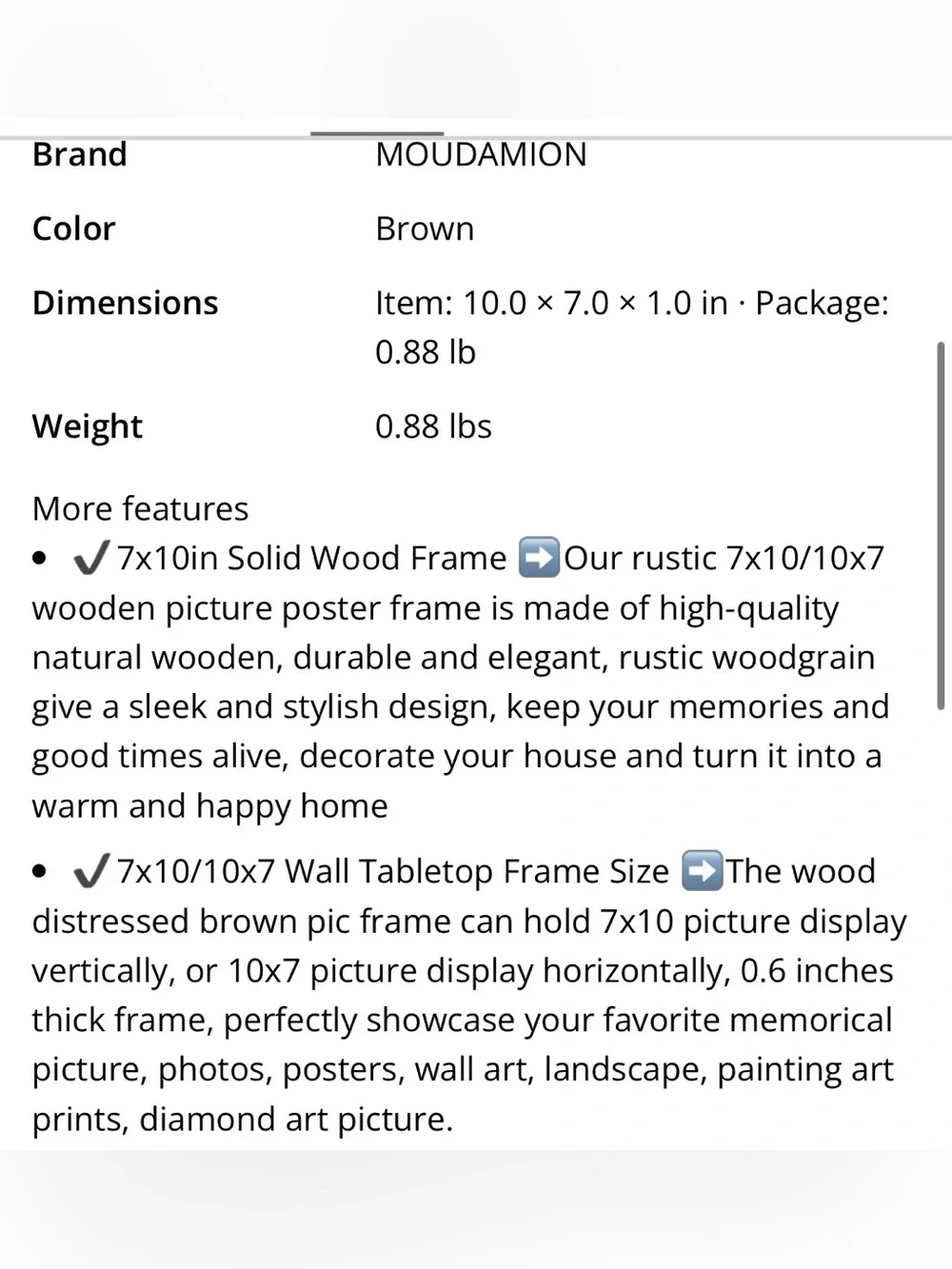 Solid Wood Picture Frame HD Plexiglass 7x10” BROWN Tabletop or Wall Mount